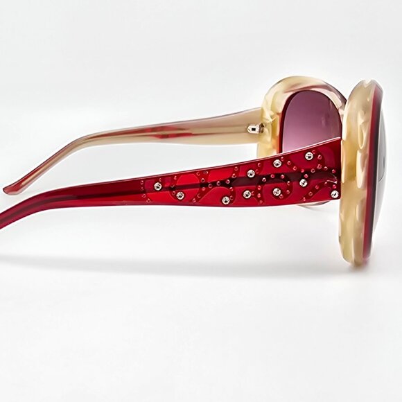 *SOLD* Judith Leiber JL1045B 06 Red Rhinestone Frame Red Gradient Len Sunglasses - Picture 6 of 15